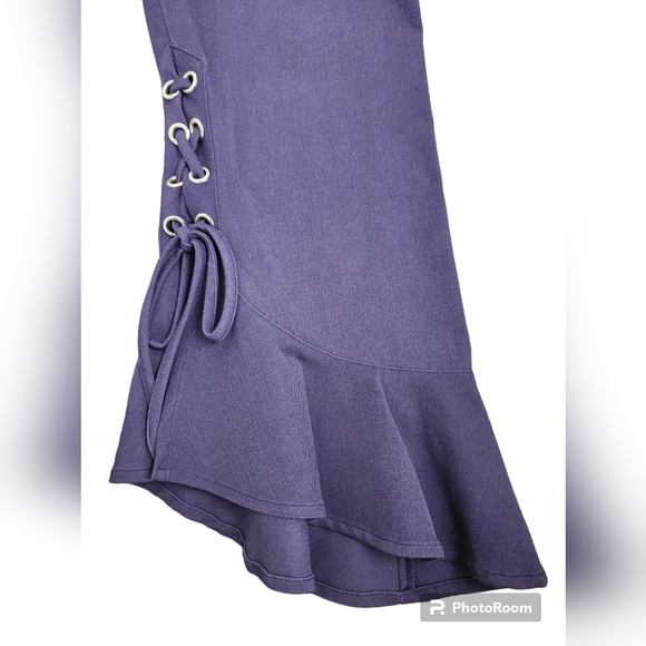 NWT $238 Parker Navy Blue Tapered Lace Up Ruffle Ankle Cropped Pants Size 4 - Picture 3 of 4